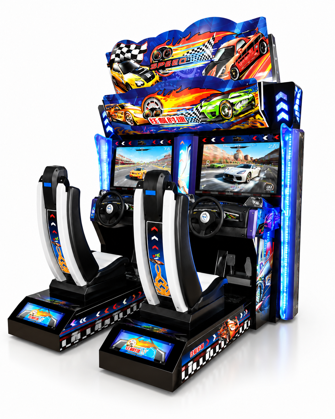 Twin-seat racing simulator arcade machine by LeChuang