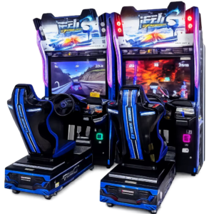 Linked driving simulator arcade machine for two players by LeChuang