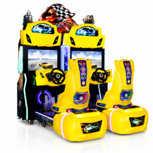 Yellow twin-seat car racing arcade game by LeChuang