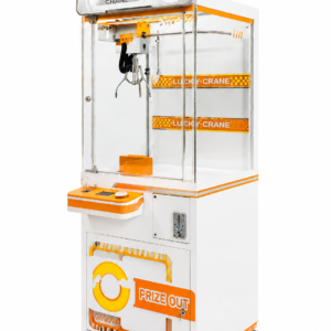 Commercial prize cutting machine with white and orange coin operated cabinet