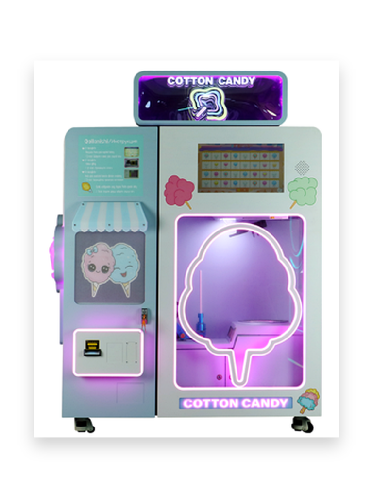 automatic cotton candy vending machine with colorful commercial cabinet