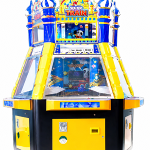 carnival target shooting arcade machine with blue and yellow cabinet