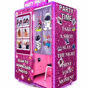 party photo booth machine with purple commercial photo booth cabinet