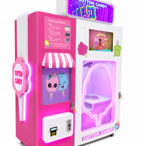 self service cotton candy vending machine with pink commercial cabinet