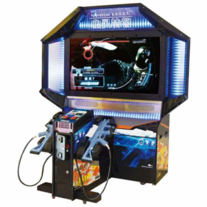 Gun shooting arcade machine with two player controllers by LeChuang